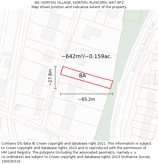 8A, NORTON VILLAGE, NORTON, RUNCORN, WA7 6PZ: Plot and title map