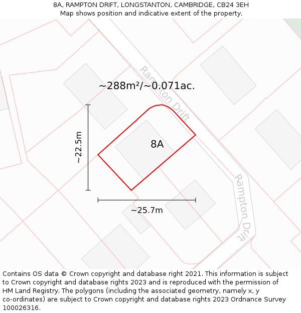 8A, RAMPTON DRIFT, LONGSTANTON, CAMBRIDGE, CB24 3EH: Plot and title map