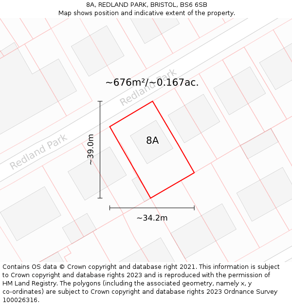 8A, REDLAND PARK, BRISTOL, BS6 6SB: Plot and title map