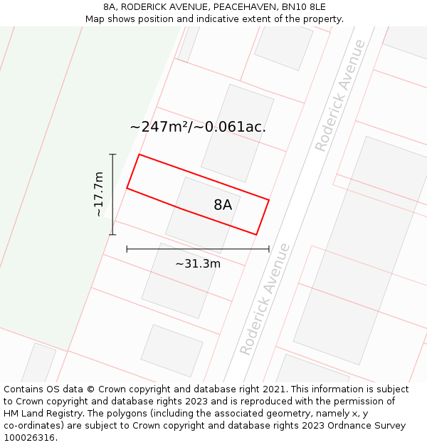 8A, RODERICK AVENUE, PEACEHAVEN, BN10 8LE: Plot and title map