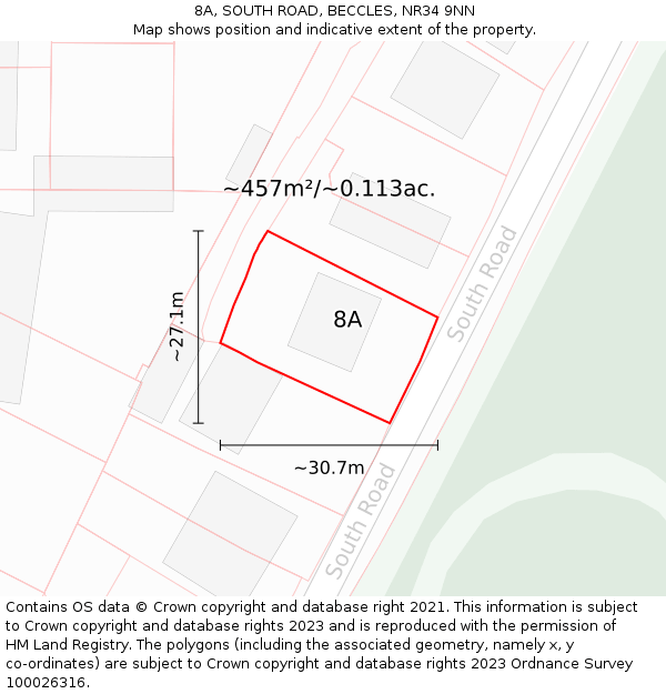 8A, SOUTH ROAD, BECCLES, NR34 9NN: Plot and title map