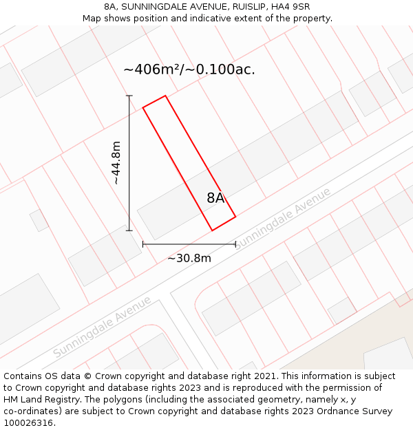 8A, SUNNINGDALE AVENUE, RUISLIP, HA4 9SR: Plot and title map