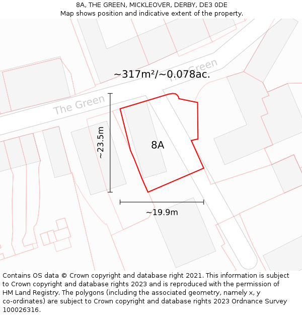 8A, THE GREEN, MICKLEOVER, DERBY, DE3 0DE: Plot and title map