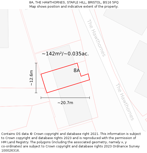 8A, THE HAWTHORNES, STAPLE HILL, BRISTOL, BS16 5PQ: Plot and title map