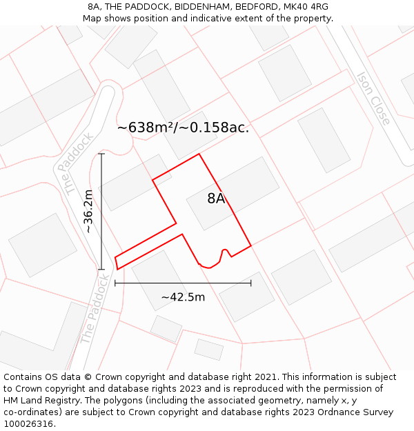 8A, THE PADDOCK, BIDDENHAM, BEDFORD, MK40 4RG: Plot and title map