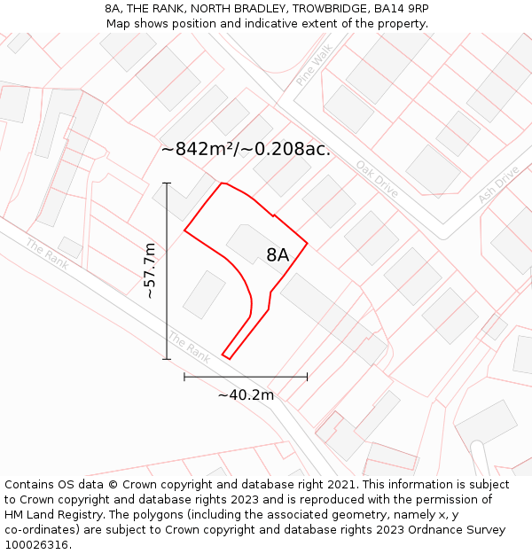 8A, THE RANK, NORTH BRADLEY, TROWBRIDGE, BA14 9RP: Plot and title map