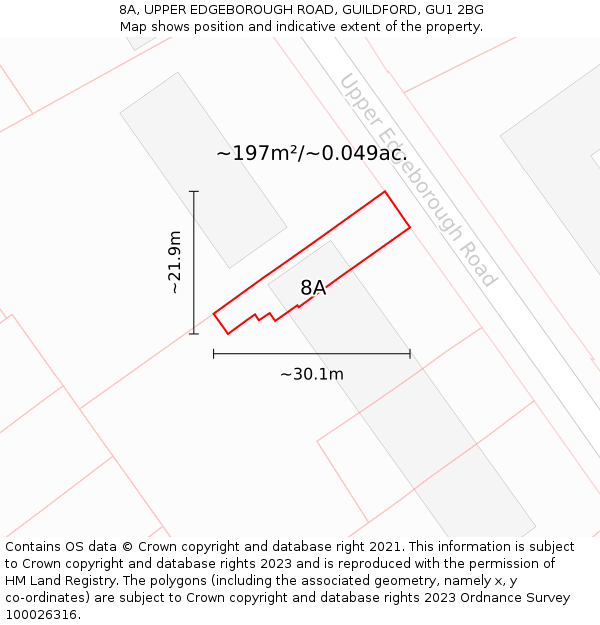 8A, UPPER EDGEBOROUGH ROAD, GUILDFORD, GU1 2BG: Plot and title map