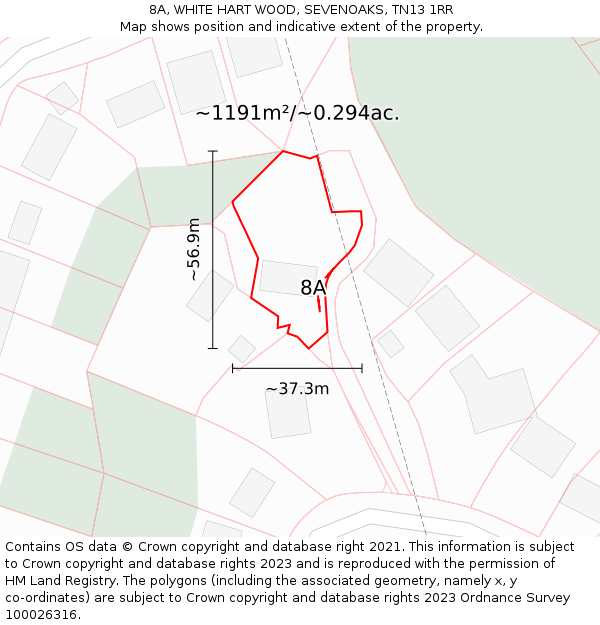 8A, WHITE HART WOOD, SEVENOAKS, TN13 1RR: Plot and title map