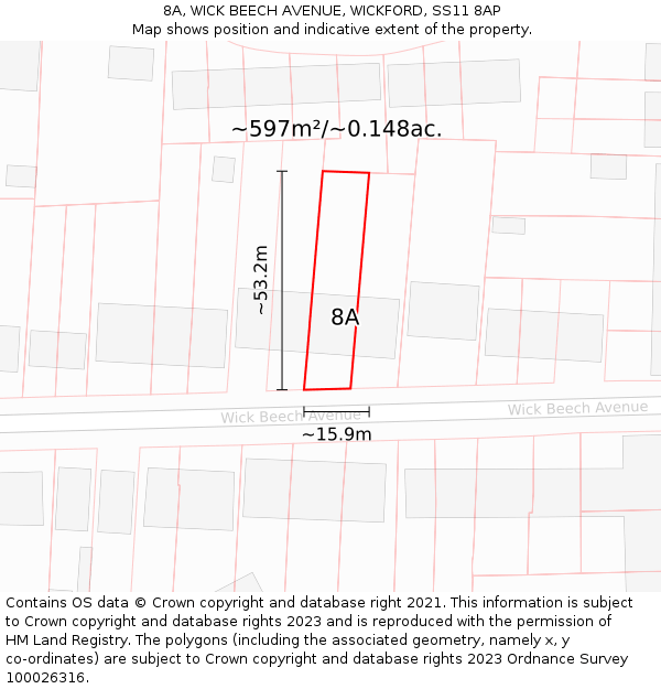 8A, WICK BEECH AVENUE, WICKFORD, SS11 8AP: Plot and title map