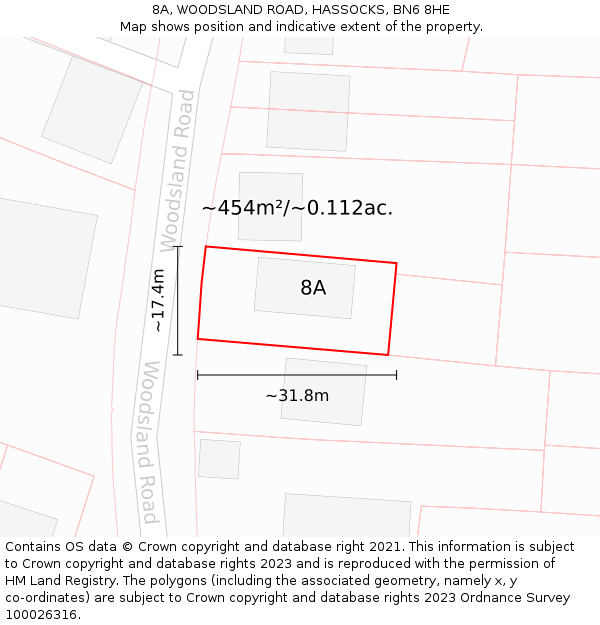 8A, WOODSLAND ROAD, HASSOCKS, BN6 8HE: Plot and title map