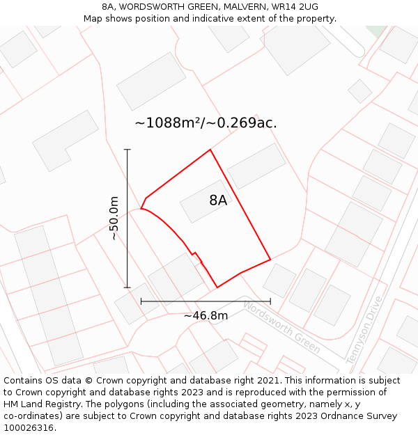 8A, WORDSWORTH GREEN, MALVERN, WR14 2UG: Plot and title map