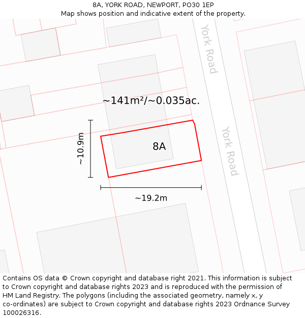 8A, YORK ROAD, NEWPORT, PO30 1EP: Plot and title map