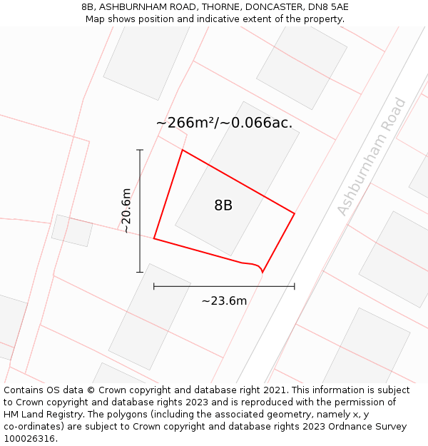 8B, ASHBURNHAM ROAD, THORNE, DONCASTER, DN8 5AE: Plot and title map