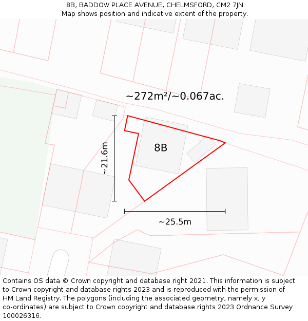 8B, BADDOW PLACE AVENUE, CHELMSFORD, CM2 7JN: Plot and title map