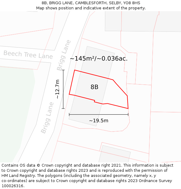 8B, BRIGG LANE, CAMBLESFORTH, SELBY, YO8 8HS: Plot and title map