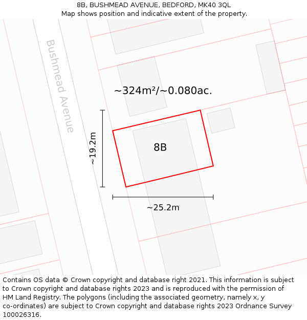 8B, BUSHMEAD AVENUE, BEDFORD, MK40 3QL: Plot and title map