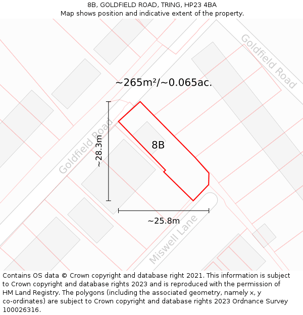 8B, GOLDFIELD ROAD, TRING, HP23 4BA: Plot and title map