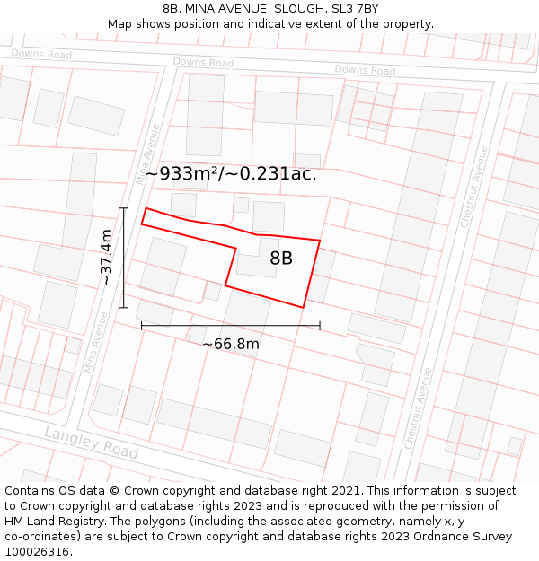 8B, MINA AVENUE, SLOUGH, SL3 7BY: Plot and title map