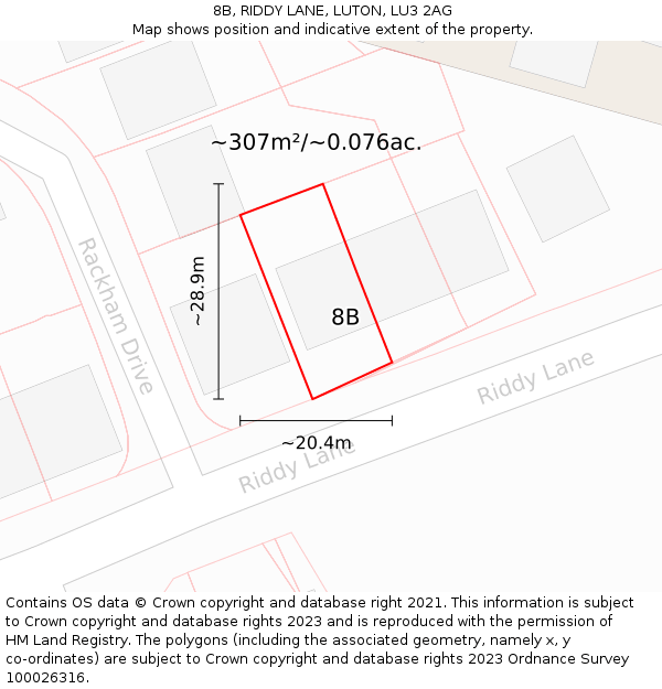 8B, RIDDY LANE, LUTON, LU3 2AG: Plot and title map