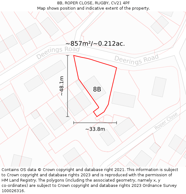 8B, ROPER CLOSE, RUGBY, CV21 4PF: Plot and title map