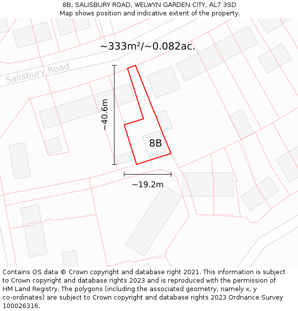 8B, SALISBURY ROAD, WELWYN GARDEN CITY, AL7 3SD: Plot and title map