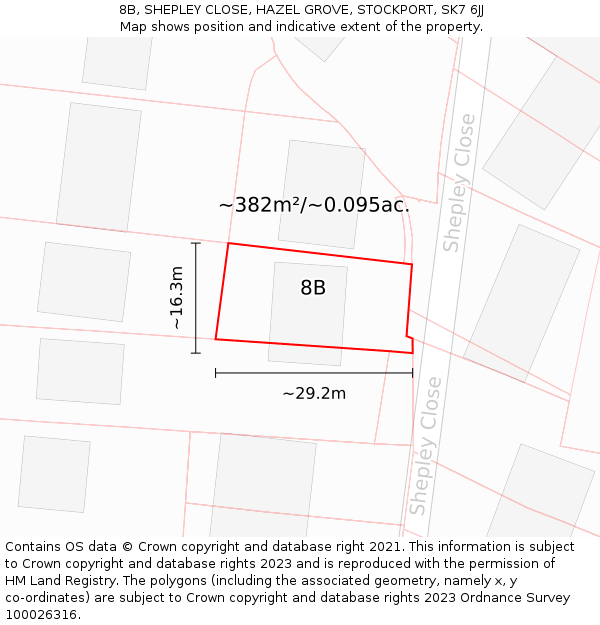 8B, SHEPLEY CLOSE, HAZEL GROVE, STOCKPORT, SK7 6JJ: Plot and title map