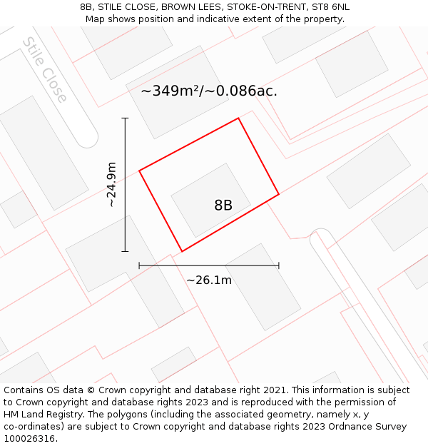 8B, STILE CLOSE, BROWN LEES, STOKE-ON-TRENT, ST8 6NL: Plot and title map