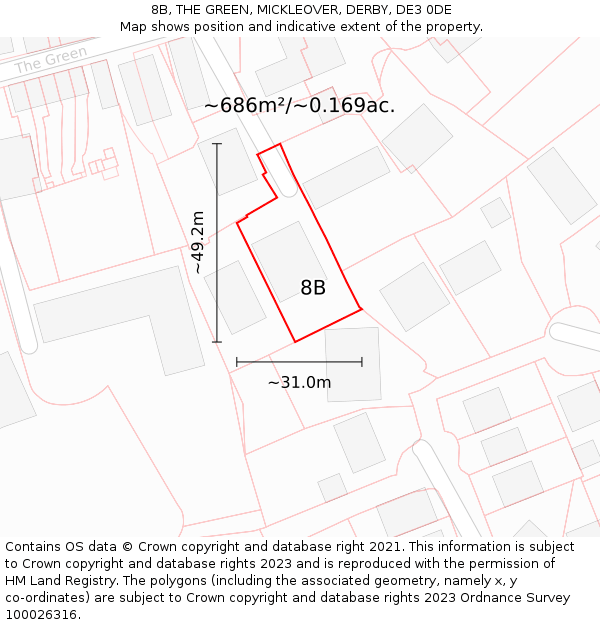 8B, THE GREEN, MICKLEOVER, DERBY, DE3 0DE: Plot and title map