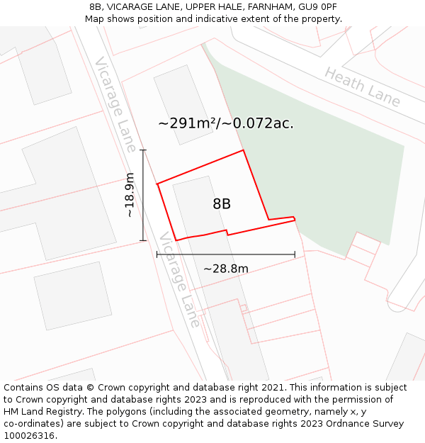 8B, VICARAGE LANE, UPPER HALE, FARNHAM, GU9 0PF: Plot and title map