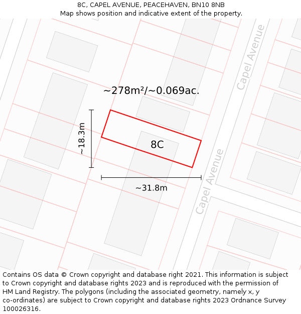 8C, CAPEL AVENUE, PEACEHAVEN, BN10 8NB: Plot and title map