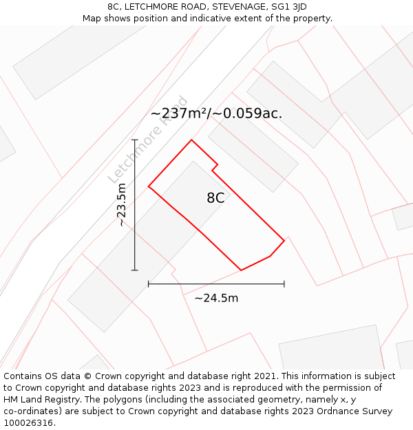 8C, LETCHMORE ROAD, STEVENAGE, SG1 3JD: Plot and title map