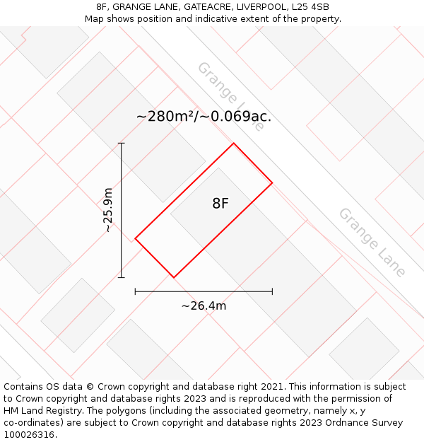 8F, GRANGE LANE, GATEACRE, LIVERPOOL, L25 4SB: Plot and title map