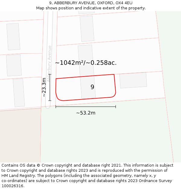 9, ABBERBURY AVENUE, OXFORD, OX4 4EU: Plot and title map