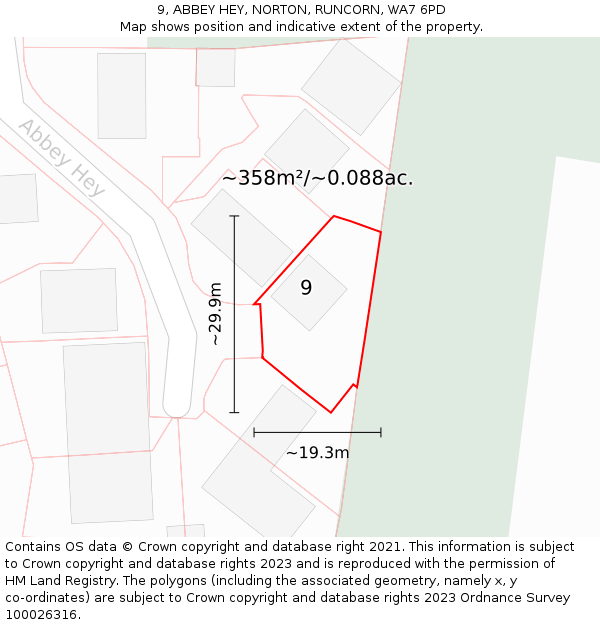 9, ABBEY HEY, NORTON, RUNCORN, WA7 6PD: Plot and title map