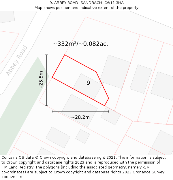 9, ABBEY ROAD, SANDBACH, CW11 3HA: Plot and title map