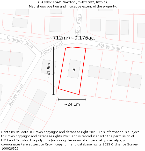 9, ABBEY ROAD, WATTON, THETFORD, IP25 6PJ: Plot and title map