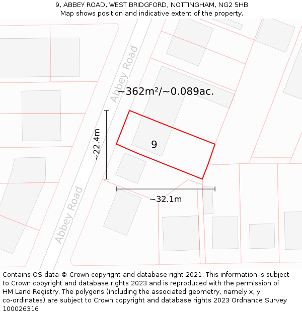 9, ABBEY ROAD, WEST BRIDGFORD, NOTTINGHAM, NG2 5HB: Plot and title map