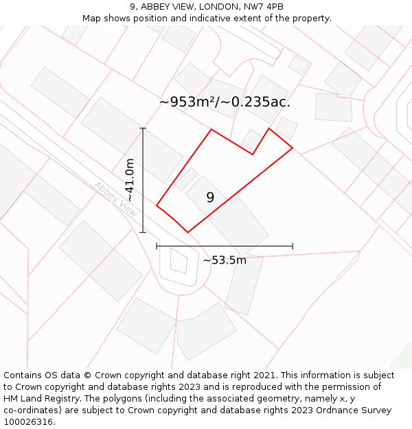 9, ABBEY VIEW, LONDON, NW7 4PB: Plot and title map