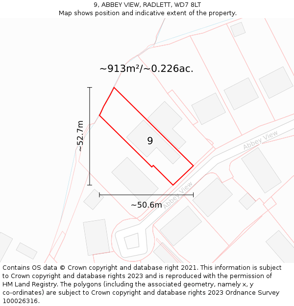 9, ABBEY VIEW, RADLETT, WD7 8LT: Plot and title map