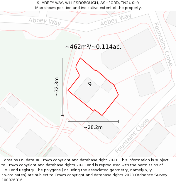 9, ABBEY WAY, WILLESBOROUGH, ASHFORD, TN24 0HY: Plot and title map