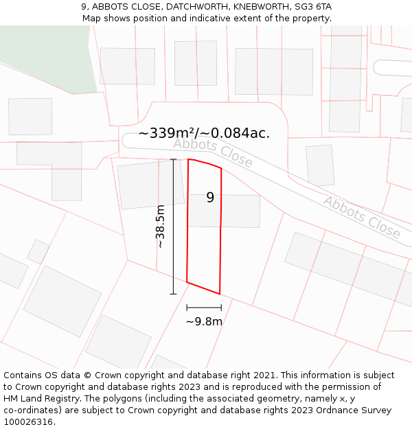 9, ABBOTS CLOSE, DATCHWORTH, KNEBWORTH, SG3 6TA: Plot and title map