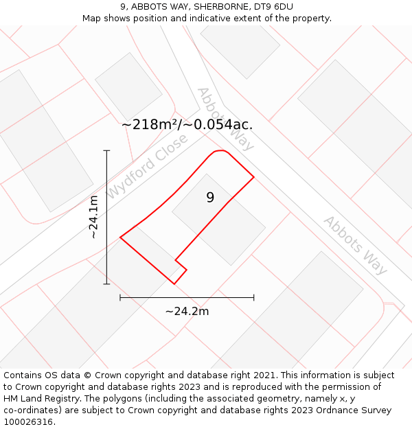 9, ABBOTS WAY, SHERBORNE, DT9 6DU: Plot and title map