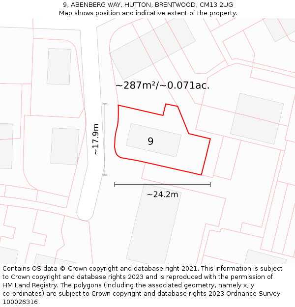 9, ABENBERG WAY, HUTTON, BRENTWOOD, CM13 2UG: Plot and title map