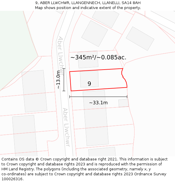 9, ABER LLWCHWR, LLANGENNECH, LLANELLI, SA14 8AH: Plot and title map