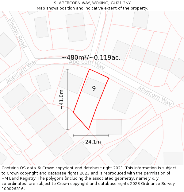 9, ABERCORN WAY, WOKING, GU21 3NY: Plot and title map