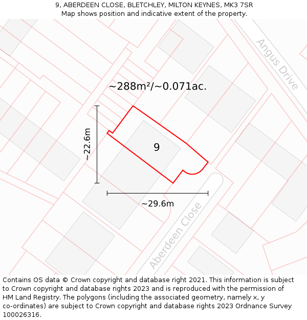 9, ABERDEEN CLOSE, BLETCHLEY, MILTON KEYNES, MK3 7SR: Plot and title map