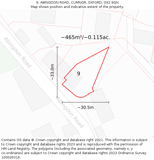 9, ABINGDON ROAD, CUMNOR, OXFORD, OX2 9QN: Plot and title map