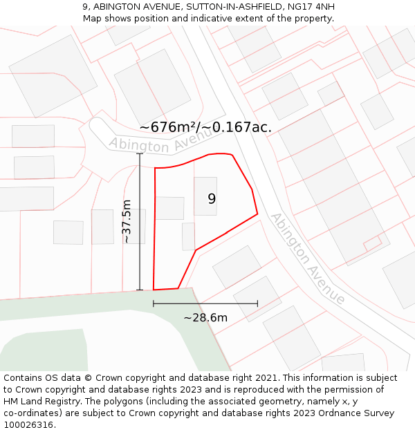 9, ABINGTON AVENUE, SUTTON-IN-ASHFIELD, NG17 4NH: Plot and title map