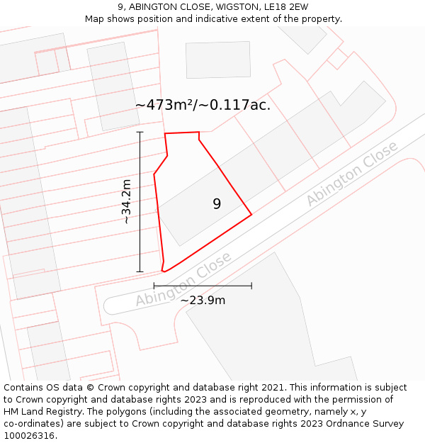 9, ABINGTON CLOSE, WIGSTON, LE18 2EW: Plot and title map