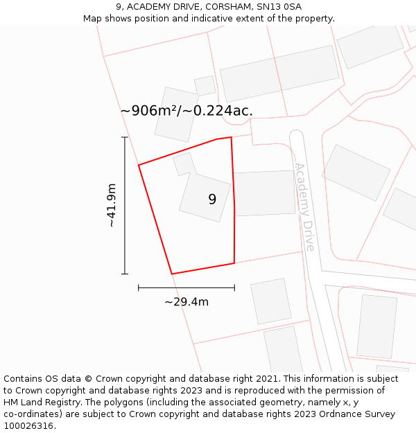 9, ACADEMY DRIVE, CORSHAM, SN13 0SA: Plot and title map